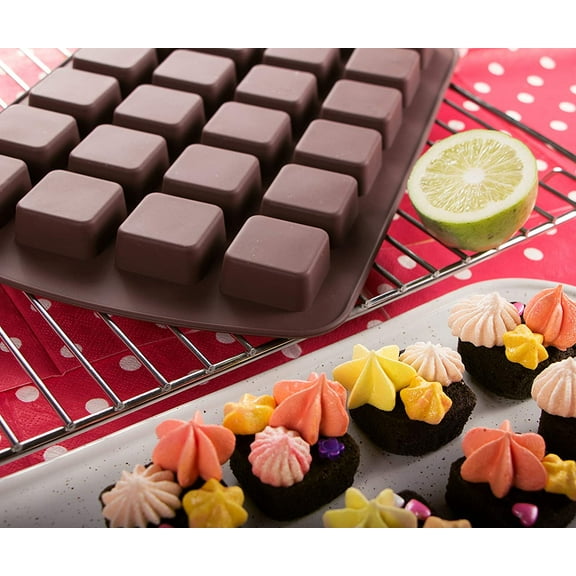 Mini Cupcake Pans, Mini Brownie Pan Square Silicone Baking Mold, Silicone Ice Cube Tray Ice Cube Mold for Making Cube, Candy, Chocolate Truffles, Jelly, 24 Cavity