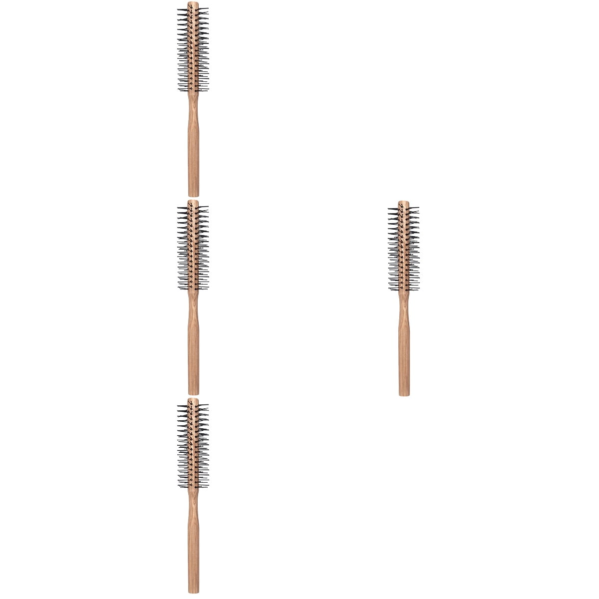 Mini Curling Comb Wood Roller Lotus Tree Nylon Wool Round Brush Hair for Thick Travel Manual 4 Pack
