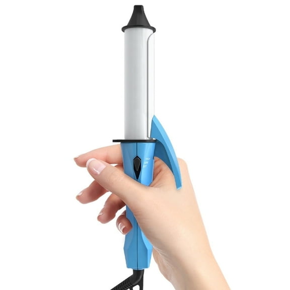 Wazor Travel Size Curling Iron 1 inch Ceramic Deep Wave Mini Curling Irons, Rotating, Blue