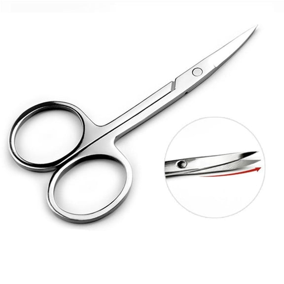 Mini Curved Mustache Nose Ear Hair Remover Scissors - Stainless Steel Precision Grooming Tool, Silver