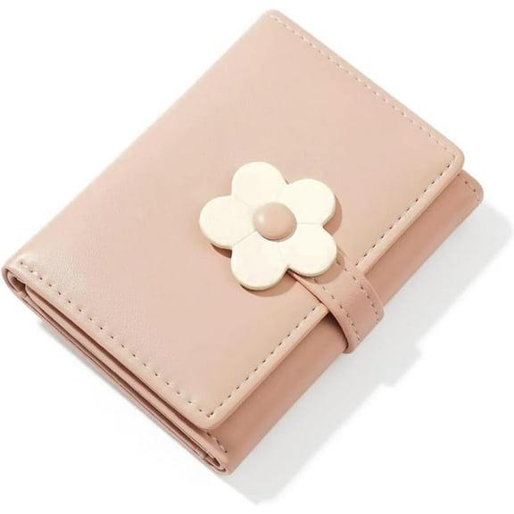 Mini Cute Wallet Slim Wallet ID/Photo Window Card Holder with 3D Flower Pattern Buckle for Women Girls