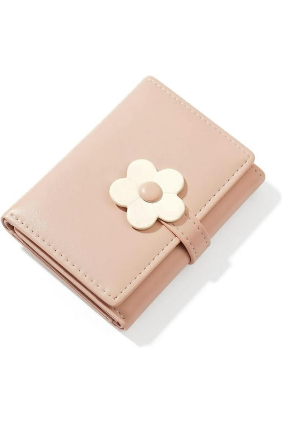 Mini Cute Wallet Slim Wallet ID/Photo Window Card Holder with 3D Flower Pattern Buckle for Women Girls