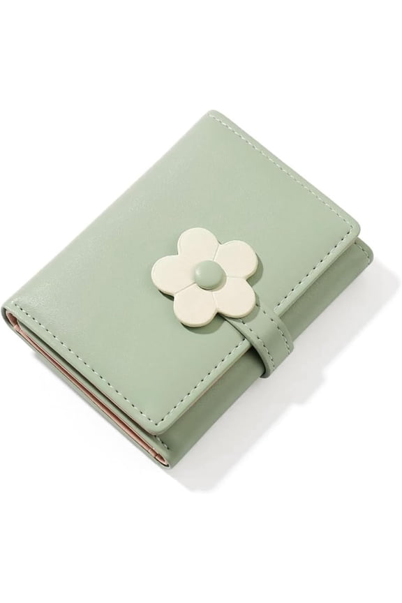 Mini Cute Wallet Slim Wallet ID/Photo Window Card Holder with 3D Flower Pattern Buckle for Women Girls