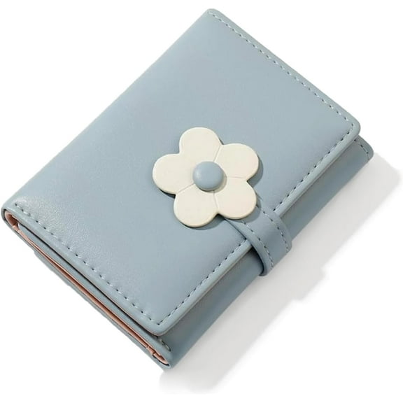 Mini Cute Wallet Slim Wallet ID/Photo Window Card Holder with 3D Flower Pattern Buckle for Women Girls