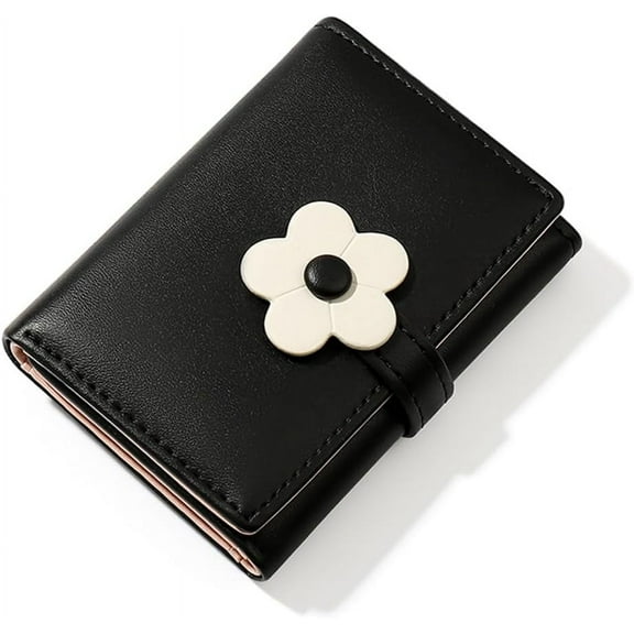Mini Cute Wallet Slim Wallet ID/Photo Window Card Holder with 3D Flower Pattern Buckle for Women Girls