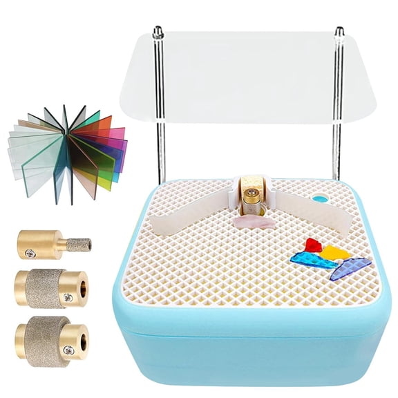 Mini DIY Grinding Tool Kit with bracket, Portable Glass Art Grinding Tool with 1/4in&3in/4& 1in Bits and Finger Cot, Desktop Stained Glass Grinder Machine for glass/tile