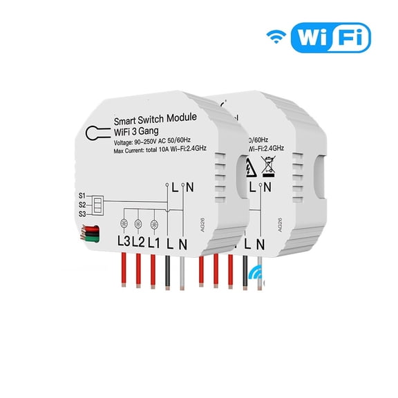 Mini DIY WiFi Smart Light Switch 3 Gang 1/2 Way Module Smart Control Works ,Easy to Installation
