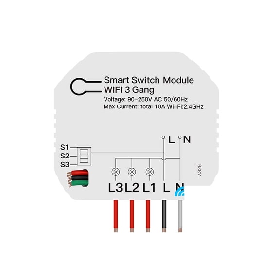 Mini DIY WiFi Smart Light Switch 3 Gang 1/2 Way Module Smart Control Works ,Easy to Installation