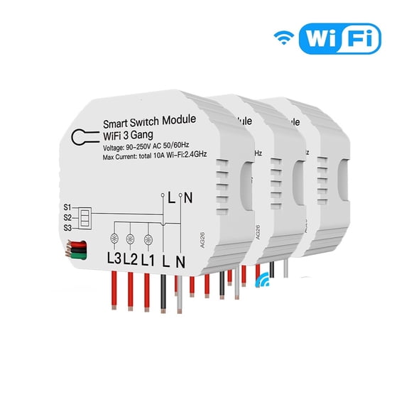 Mini DIY WiFi Smart Light Switch 3 Gang 1/2 Way Module Smart Control Works ,Easy to Installation