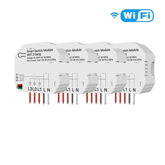 Mini DIY WiFi Smart Light Switch 3 Gang 1/2 Way Module Smart Control Works ,Easy to Installation