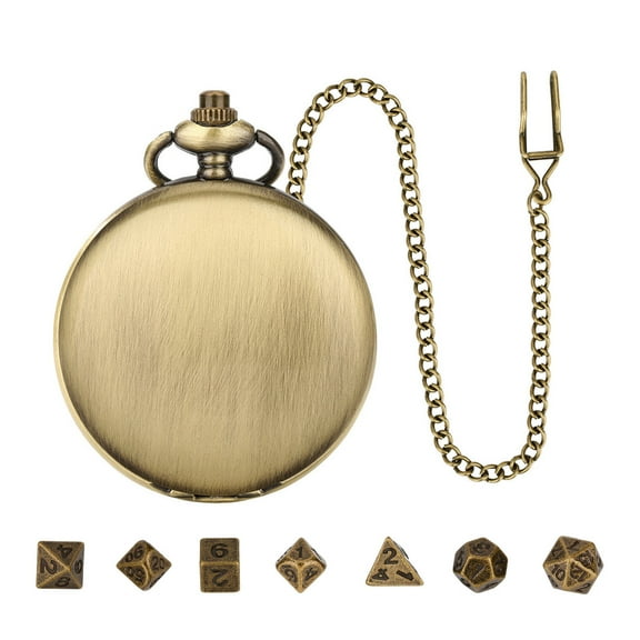 Mini DND Dice Set Polyhedral Metal Vintage Dice Steampunk Gear Pocket Watch Dice Set with Chain Board Game Accessories