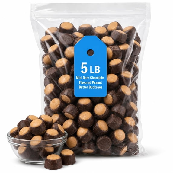 Mini Dark Chocolate Flavored Peanut Butter Buckeyes, 5 lb Bulk Bag