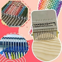 Mini Darning Loom, 12 Hooks Wood Weaving Knitting Machine with Knitting Needles for Repair Jeans Socks DIY Craft, Knit Patch Loom Weave Tool, Silver(10Hooks)
