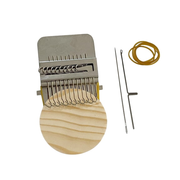 Mini Darning Loom, 12 Hooks Wood Weaving Knitting Machine with Knitting Needles for Repair Jeans Socks DIY Craft, Knit Patch Loom Weave Tool, Silver(12Hooks)