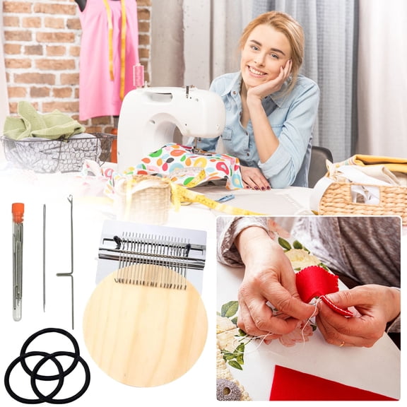 Mini Darning Loom Kit with 21 Hooks,Portable Weaving Loom Tool Set,Beginner Sewing and Mending Kit for Clothes Repair,Complete DIY Patchwork Supplies for Socks,Sweaters,Fabrics at Home or Travel