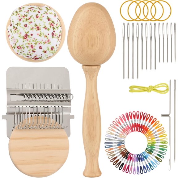 Mini Darning Loom Kit, Egg Knit Patch Kit, PatchMaker Mending Tool with 50 Colors Yarn, 14 Hooks, Weaving Loom for Socks, Jeans & Sweaters, Clothes Repair, Fixing Kit for Beginners (Egg Set)