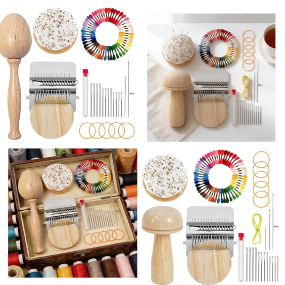 Mini Darning,Mushroom Knit Patch Kit with 28 Hooks Small Weaving 50 Color Threads for Handcraft Diy Weaving Repair Tool Darning Kit for Beginners Mending Jeans Socks (Mushroom+Egg)