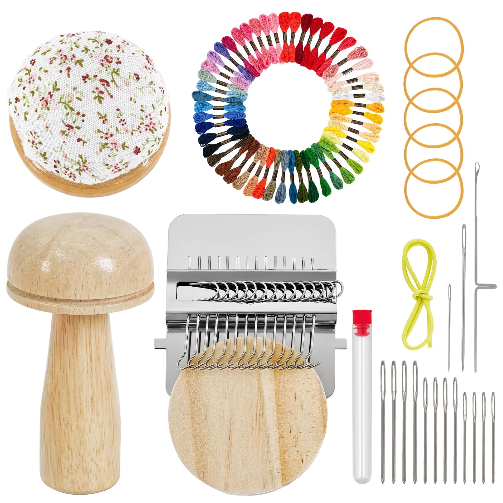 Mini Darning Loom,Mushroom Knit Patch Kit with 14 Hooks Small Weaving ...