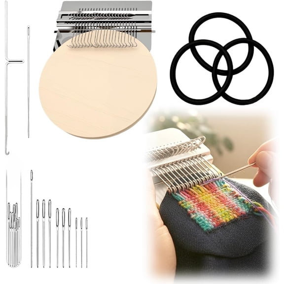 Mini Darning Loom for Clothing Repair with Metal and Wood Parts, Small Mending Tool Kit