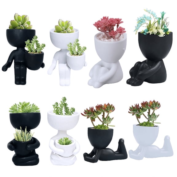 Mini Decorative Pots for Plants Human Shaped Ceramic Succulent Planters with Fake Plants Cute Cactus Flower Pots Decorative Plant Planters Humanoid for Desktop, Home Decoration, Office, Cafes