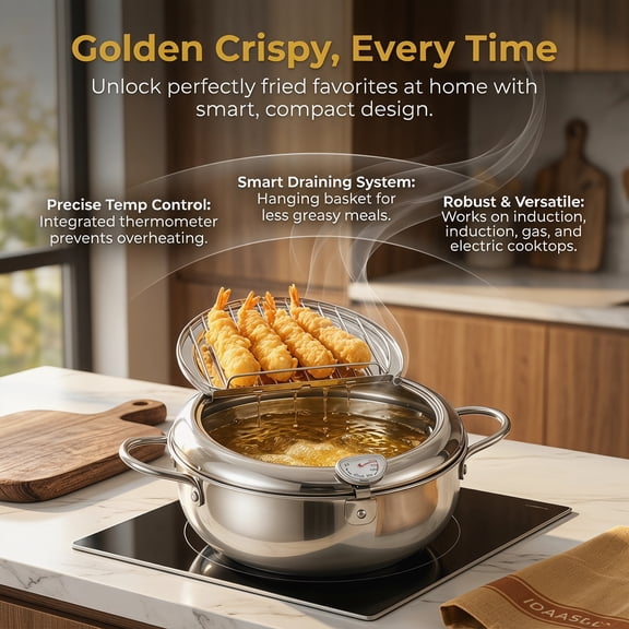 Mini Deep Fryer, Stainless Steel Mini Fryer with Temp Control, Strainer Design, Induction Friendly, Small Capacity