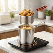 Mini Deep Fryer with Basket | 304 Stainless Steel Small Fryer | Multi-functional Cookware for Grilling Chicken Legs, Fries & Chicken Cutlets