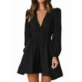 thumbnail image 1 of Mini Deep V Long Sleeve Dress for Women A-Line High Waisted Casual Flowy Dress for Wedding Guest, 1 of 9