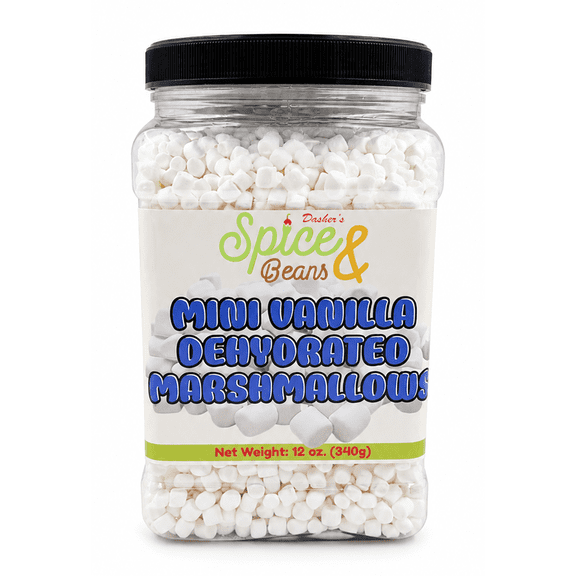 Vanilla Mini Dehydrated Marshmallows 12 oz - Hot Chocolate, Cereal, Ice Cream, Coffee, Baking & Dessert Toppings - Dasher's Spice & Beans