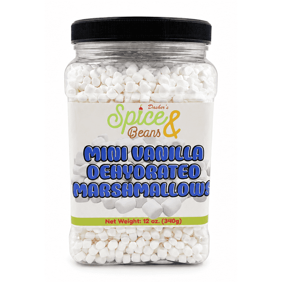 Vanilla Mini Dehydrated Marshmallows 12 oz - Hot Chocolate, Cereal, Ice Cream, Coffee, Baking & Dessert Toppings - Dasher's Spice & Beans