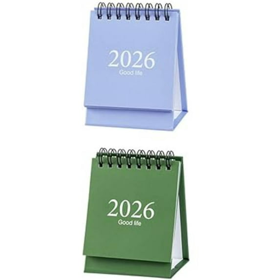 Mini Desk Calendar 2026-2027, January 2026 until July 2027, 19 Months Standing Flip Small Desktop Calendar Twin-Wire Binding with Stickers for Home Office School(2PCS)