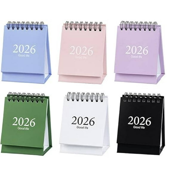 Mini Desk Calendar 2026-2027, January 2026 until July 2027, 19 Months Standing Flip Small Desktop Calendar Twin-Wire Binding with Stickers for Home Office School(6PCS)
