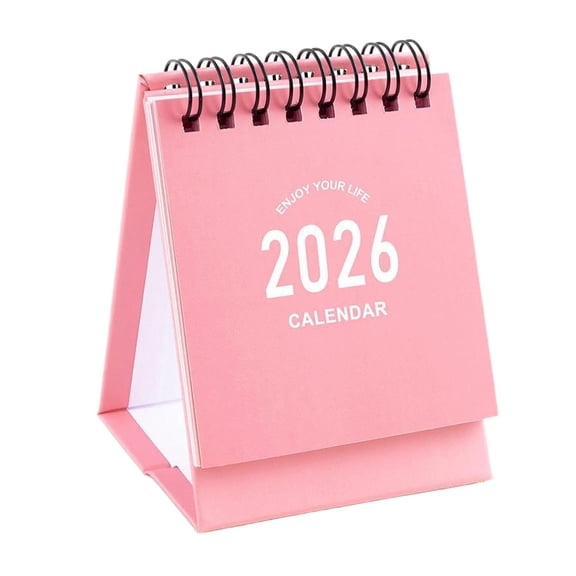 Mini Desk Calendar 2026-2027 - Use January 2026 to June 2027 Small Desktop Calendar Mini Daily Schedule Thick Paper Twin-Wire Binding with Stickers for Home Office School (Mini Pink)