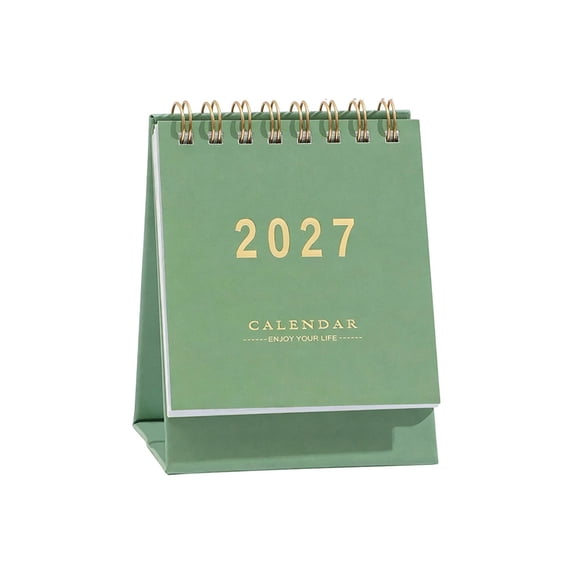 Mini Desk Calendar 2026-2027 - Use July 2026 to Dec 2027 Monthly Small Desktop Calendar 250 GSM Thick Paper Twin-Wire Binding for Home or Office (Green)
