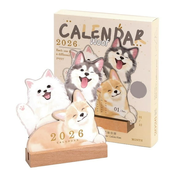 Mini Desk Calendar 2026 Cute Dog & Cat Monthly Planner with Wooden Base, Small Desktop Flip Calendar for Pet Lovers, Writable Pet-Themed Office & Home Decor