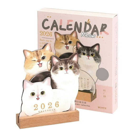 Mini Desk Calendar 2026 Cute Dog & Cat Monthly Planner with Wooden Base, Small Desktop Flip Calendar for Pet Lovers, Writable Pet-Themed Office & Home Decor