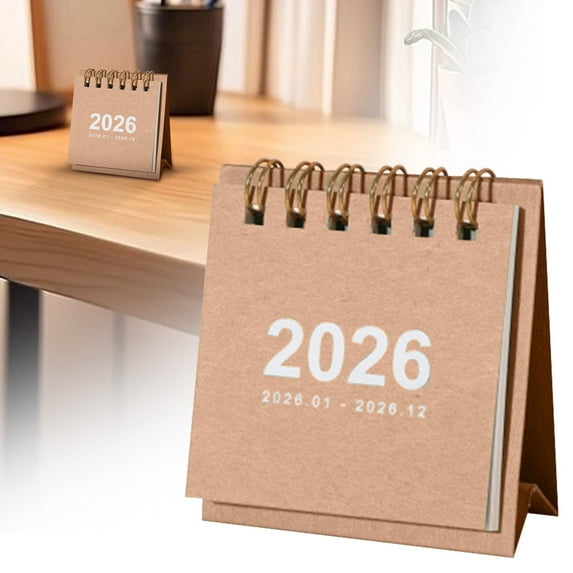 Mini Desk Calendar 2026, Small Standing Flip Calendar, Compact and Portable Desk Calendar, Office Table Calendar, Modern Design Desk Calendar, Brown 2.55x1.37x2.95 Inch (1Pcs)