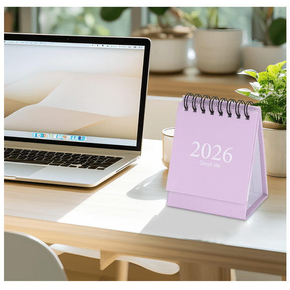 Mini Desk Calendar 2026 Standing Flip Easel Monthly Pad Calendar for Home Office School Small Portable Pocket Planner - (Purple)