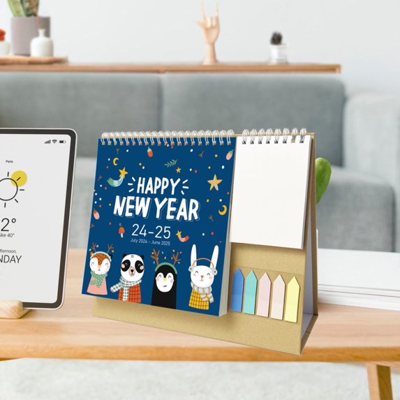 Mini Desk Calendar, Small Calendar 2024-2025 -Standing Flip Desktop Calendar with Stickers for Home Office School Desk Decorations