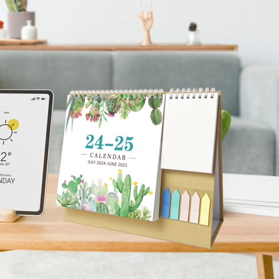 Mini Desk Calendar, Small Calendar 2024-2025 -Standing Flip Desktop Calendar with Stickers for Home Office School Desk Decorations