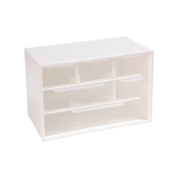Mini Desk Drawer Organizer with 6 Clear Drawers - Small Plastic Storage Box for Office, Classroom, Crafts, Home Desktop Organization White