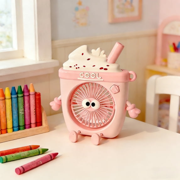 Mini Desk Fan USB Rechargeable Portable Cooling Fan, Cute Ice Cream Design Adjustable Speed Quiet Operation Compact Size, for Bedroom Office Desk Travel and Home Use