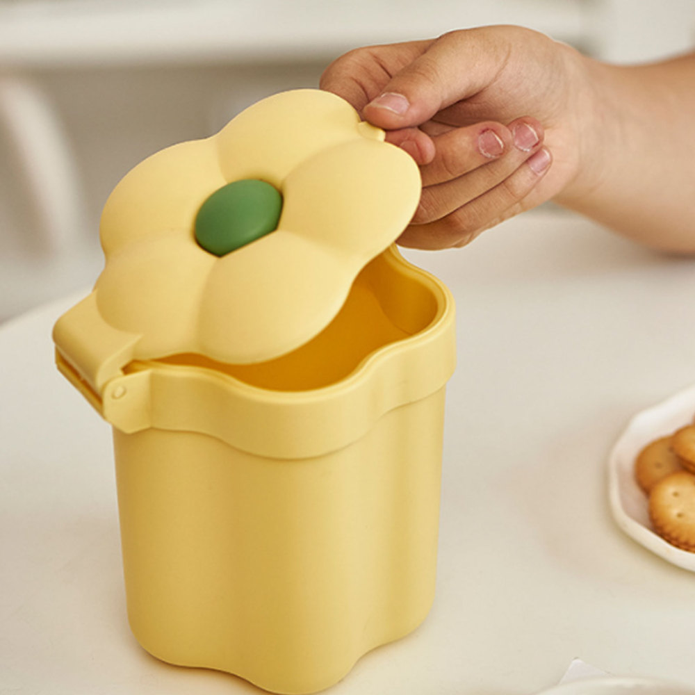 Mini Desk Lidded Waste Baskets Sunflower Flower Shape Trash Can for