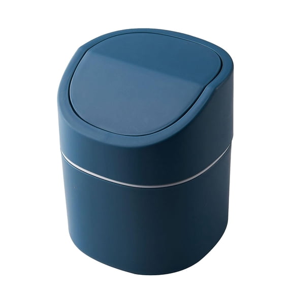 Mini Desk Can with Lid Swing-Lid Tiny Countertop Garbage Bin Small Table Top Covered Waste Basket for Desk, Small Garbage Can Desktop Bin, Tabletop Waste Basket (Blue)