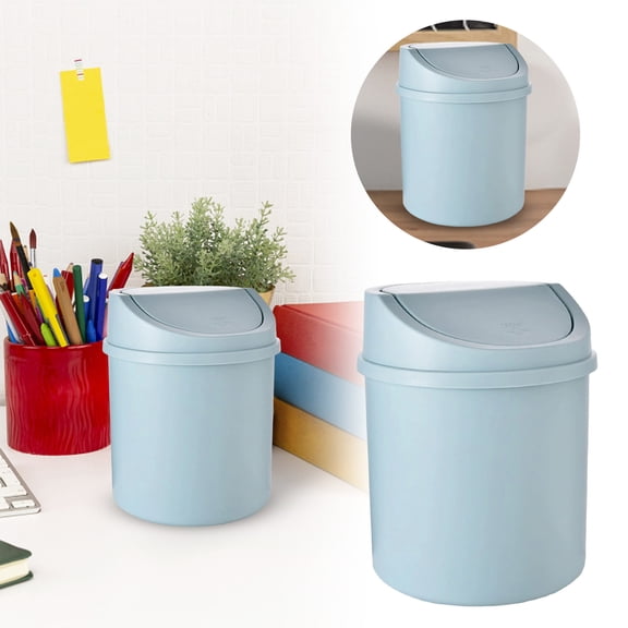 Mini Desk Can with Swing Lid - 0.5 Gallon Small Countertop Garbage Bin with Cover, Compact Tabletop Waste Basket for Office, Bathroom, Bedroom - Desktop Can