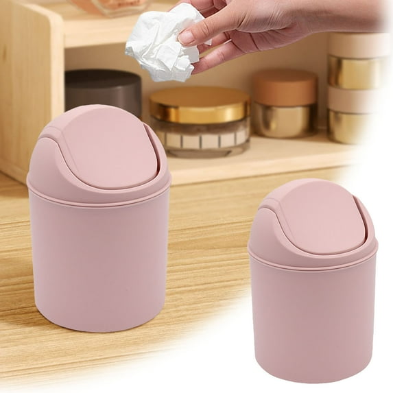 Mini Desk Can with Swing-Lid, Small Countertop Garbage Bin with Cover, Waste Basket for Office Bathroom Bedroom Car Tabletop