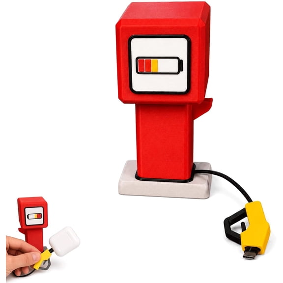 Mini Desktop Charging Station Cable Organizer, 3D Printed Fuel Pump Shaped Cord Holder, Reusable Charging Cable Storage Box for Most Standard Cable Connections, Desk Decor Gift (Yellow 1Cable, 1Pc)