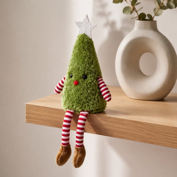 Mini Desktop Christmas Tree Figurine,Soft Plush Fabric Tree with Star Topper for Tabletop,Mantel,Home,Party,Holiday Decor