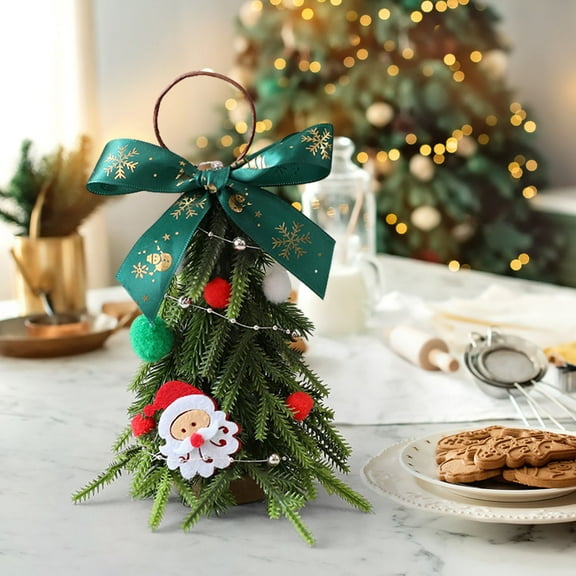 Mini Desktop Christmas Tree – Small Tabletop Holiday Ornament with Wood Base for Office Desk, Bookshelf, or Home Décor