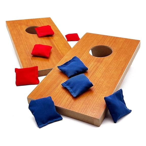 Mini Desktop Cornhole Set - Portable Game for Office, Students & Home - 2 Wood Boards & 8 Bean Bags - Fun Break Activity & Gift
