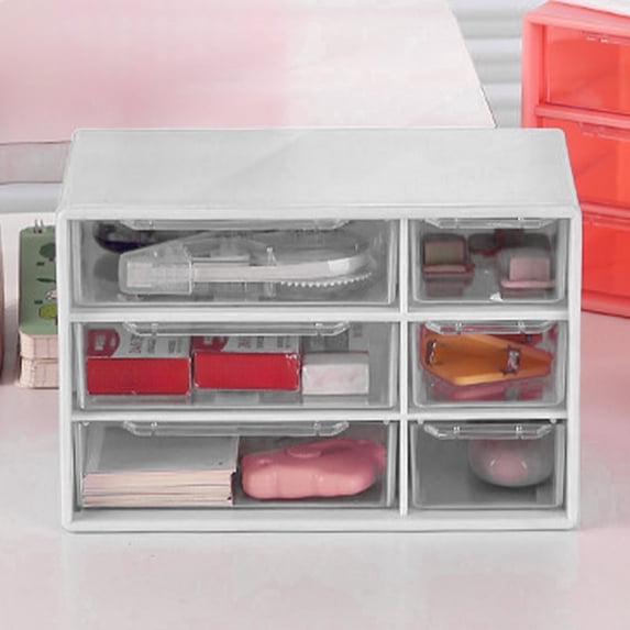 Mini Desktop Drawer Box Small Drawer Organizer Craft Cabinet Storage, 6 Compartments Plastic Desk Organizer Office Supplies and Jewelry Storage Box